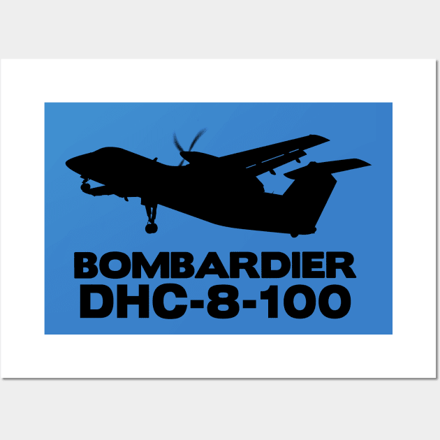 Bombardier Dash 8-100 Silhouette Print (Black) Wall Art by TheArtofFlying